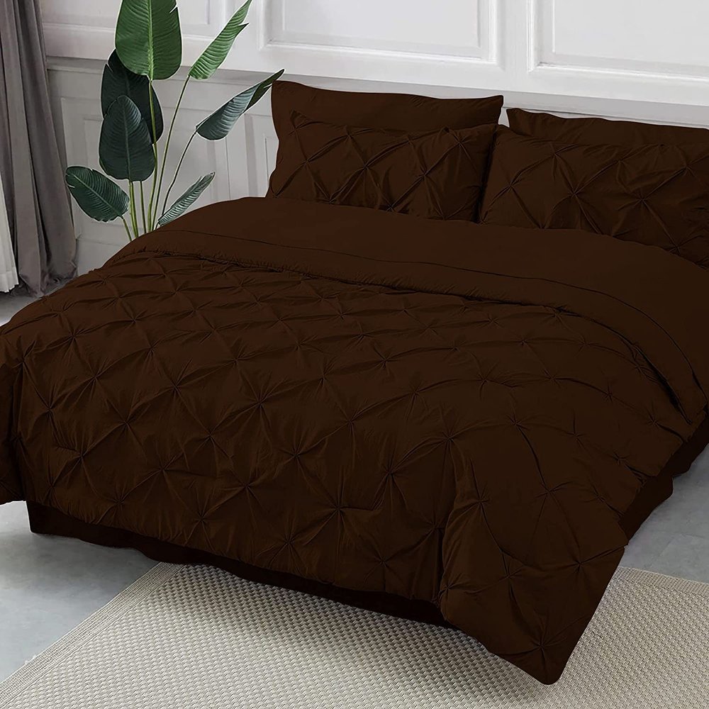 8-Piece Bed in A Beg 100% Cotton with 600 TC Bedding Comforter Set Includes-1 Pinch Pleated Comforter,2 Shams,4 PC Bed Sheet Set-1 Bed Skirt-Chocolate | Eastern King Best Bedding Collection