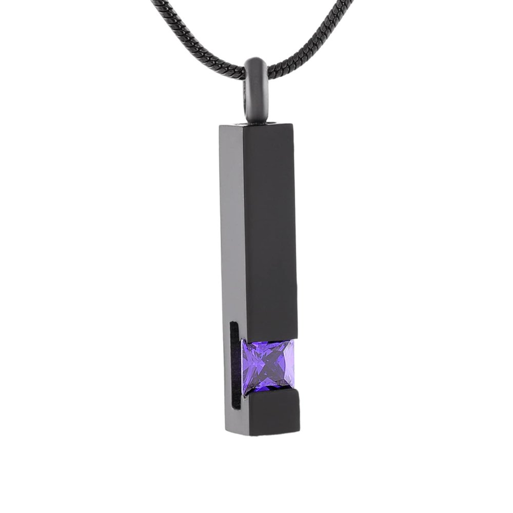 SHEIL Black Cube Birthstone Memorial Jewelry Stainless Steel Urn Necklace Cremation Pendant Keepsake Jewelry