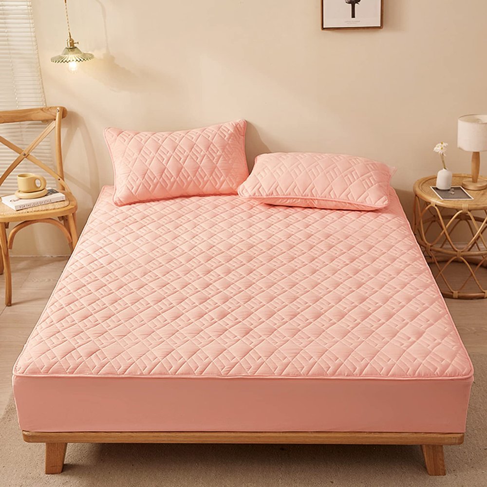 TRGCJGH Mattress Topper Twin Size Thick Mattress Cover Machine Washable Mattress Protector with Deep Pocket Up to 14.5" Depth,Pink-200 * 200cm(78.7 * 78.7in)