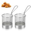2PCS Mini Round Stainless Steel Deep Fry Basket, French Chip Frying Serving Food Baskets Mini French Fry Chips Baskets Net for Snacks Reusable Fries Holder with Handle view 1