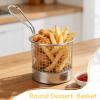 2PCS Mini Round Stainless Steel Deep Fry Basket, French Chip Frying Serving Food Baskets Mini French Fry Chips Baskets Net for Snacks Reusable Fries Holder with Handle view 4