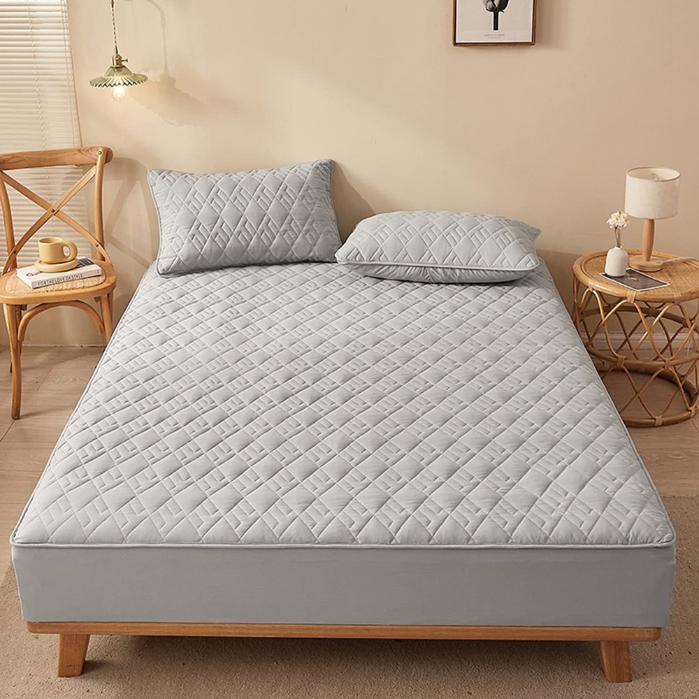 TRGCJGH Mattress Topper Twin Size Thick Mattress Cover Machine Washable Mattress Protector with Deep Pocket Up to 14.5" Depth,Grey-150 * 190cm(59 * 74.8in)