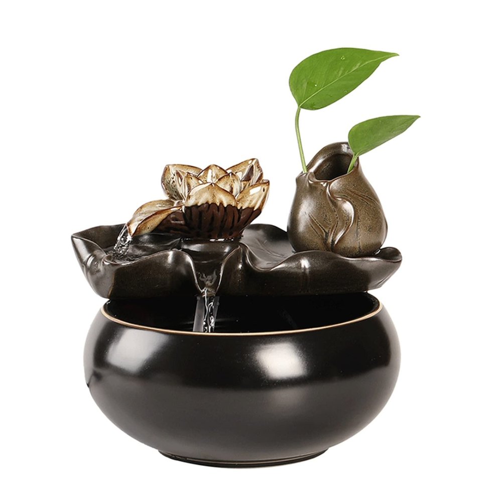 moisture Tabletop Fountain Ceramic Upholstery Table Fountain Home Meditation Table Fountain Suitable for Home, Living Room and Office Indoor Fountain (Color : A)