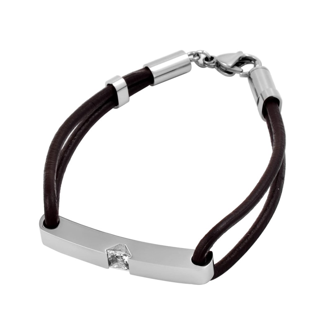 SHEIL Genuine Leather Band &Stainless Steel Cremation Urn Charm Bracelet Cremation Jewlery for Ashes Charm Bangle,22cm