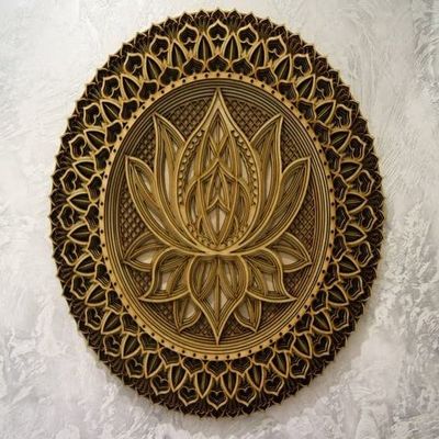 BHDecor Home Wall Decor  Multilayered Laser Cut Carved Elegant Wooden Mandala Hanging MDF Panels for Decoration - Rustic Contemporary Artwork Natural Wood, 11.8 x 11.8 inch (30 x 30cm)