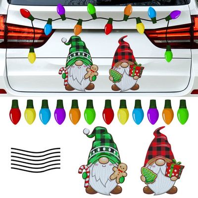 20Pcs Xmas Car Decorations Christmas Reflective Refrigerator Magnets Set 14Pcs Light Bulb Gnome Magnets Stickers Christmas Car Magnetic Stickers with 6Pcs Magnetic Wires for Christmas Decoration
