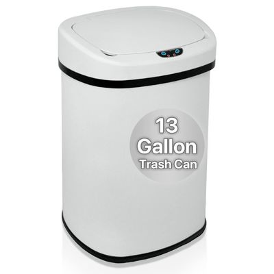 Dkelincs 13 Gallon Kitchen Trash Can Garbage Can with Lid Automatic Touch Free Stainless Steel Trash Can for Home Office Living Room Bedroom, 50 Liter White