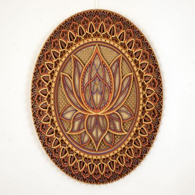 BHDecor Home Wall Decor  Multilayered Laser Cut Carved Elegant Wooden Mandala Hanging MDF Panels for Decoration - Rustic Contemporary Artwork Colored #2, 11.8 x 11.8 inch (30 x 30cm)