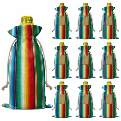 10 Pack Wine Bottle Bags, Mexican Serape Colorful Stripes Wine Bottle Cover with Drawstring, Rainbow Parallel Lines Gift Bag for Champagne, Wedding, Birthday, Party