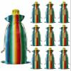 10 Pack Wine Bottle Bags, Mexican Serape Colorful Stripes Wine Bottle Cover with Drawstring, Rainbow Parallel Lines Gift Bag for Champagne, Wedding, Birthday, Party view 1