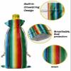 10 Pack Wine Bottle Bags, Mexican Serape Colorful Stripes Wine Bottle Cover with Drawstring, Rainbow Parallel Lines Gift Bag for Champagne, Wedding, Birthday, Party view 4