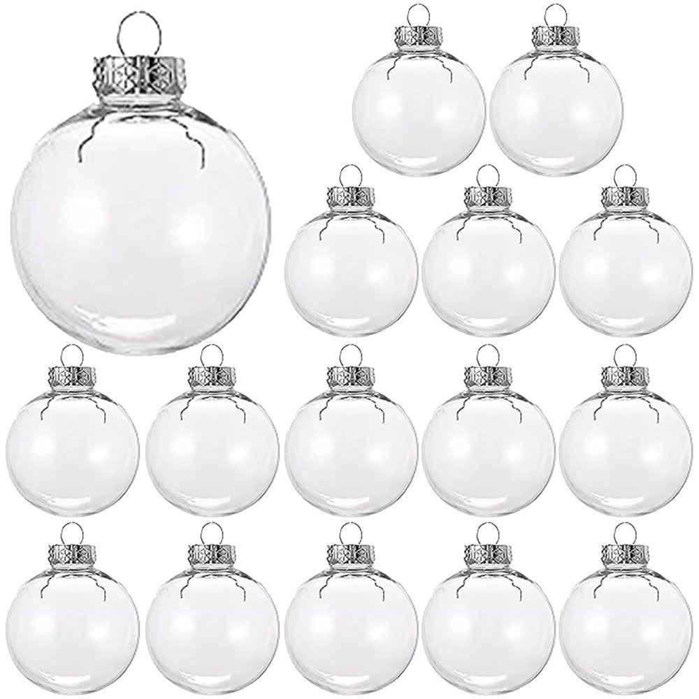 15 Pcs DIY Clear Fillable Christmas Ornaments, 2.36Inch Transparent Shatterproof Plastic Christmas Decorative Balls for Christmas, Halloween, Birthday, Wedding Decor, DIY Crafts Decorations (60 mm)