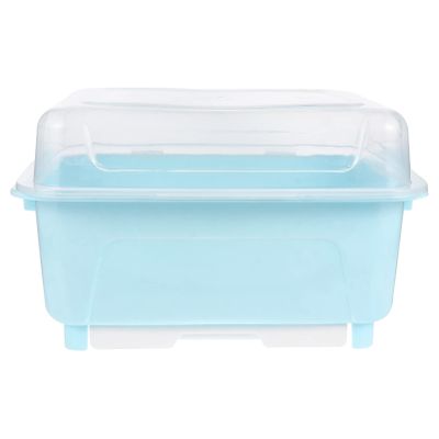 Operitacx Kitchen Dish Drying Rack Box with Lid 13X10.2X7.9 Inch Cutlery Organizer for Bowls and Chopsticks Covered Storage Solution for Home and Restaurant