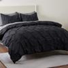 All Star Linen Duvet Cover Eastern King 118x108 Pinch Pleated Black Duvet Cover Set with Zipper Closure Microfiber Pintuck Cotton 3 Piece Duvet Cover view 2