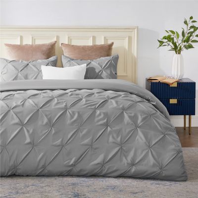 All Star Linen Duvet Cover Twin/Twin XL 68x90 Pinch Pleated Light Blue Duvet Cover Set with Zipper Closure Microfiber Pintuck Cotton 5 Piece Duvet Cover