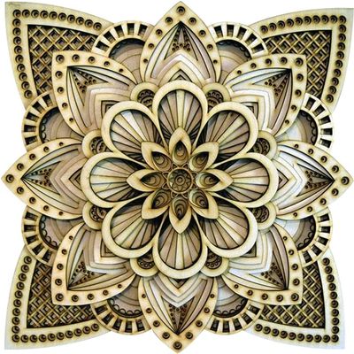 BHDecor Home Wall Decor Multilayered Laser Cut Carved Elegant Wooden Mandala Hanging MDF Panels for Decoration - Rustic Contemporary Artwork 11.8 x 11.8 inch (30cm)
