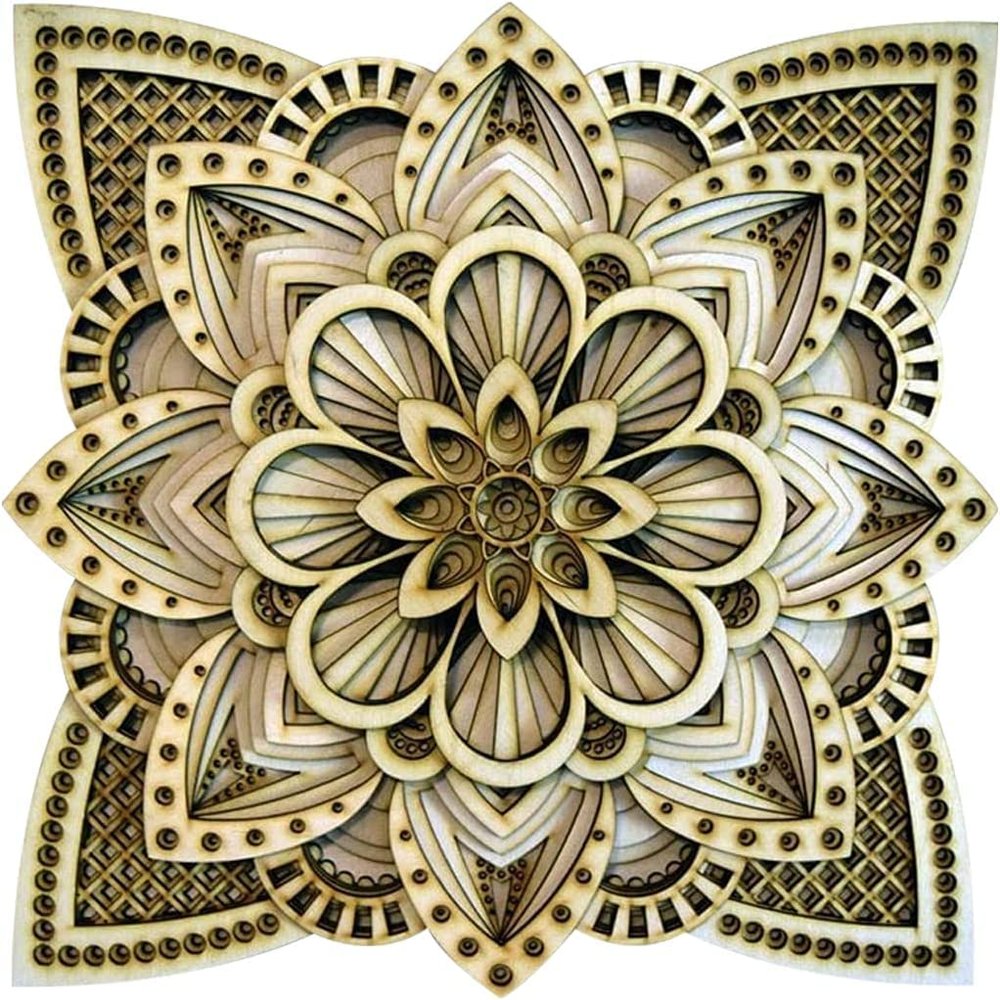 BHDecor Home Wall Decor  Multilayered Laser Cut Carved Elegant Wooden Mandala Hanging MDF Panels for Decoration - Rustic Contemporary Artwork 11.8 x 11.8 inch (30cm)