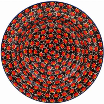 Polmedia Polish Pottery Pasta Bowl 9-inch UNIKAT - Later Gator Pattern Handmade in Boleslawiec Poland by Ceramika Artystyczna + Certificate of Authenticity