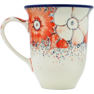 Polmedia Polish Pottery Bistro Mug 17 oz UNIKAT - Peachy Keen Pattern Handmade in Boleslawiec Poland by Ceramika Artystyczna + Certificate of Authenticity