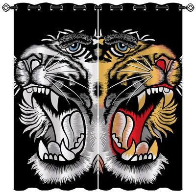 Roaring Tiger Blackout Curtains for Girls Boy Home Decor, Animal Wildlife Roar Sketch Zoo Colorful Grommet Thermal Insulated Drapes Darkening Window Curtain for Bedroom Living Room, 63 x 63 Inch