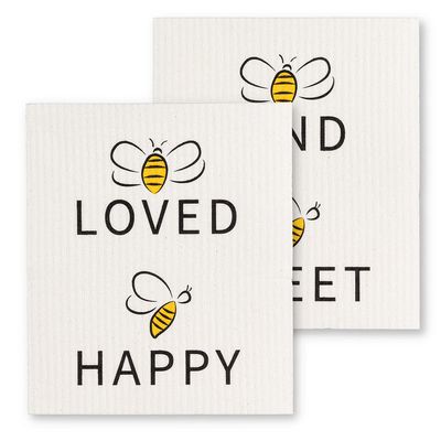 Abbott Collection Bee Loved Amazing Swedish Dish Cloths, Set of 2 - Cellulose/Cotton (6.5x8 L)