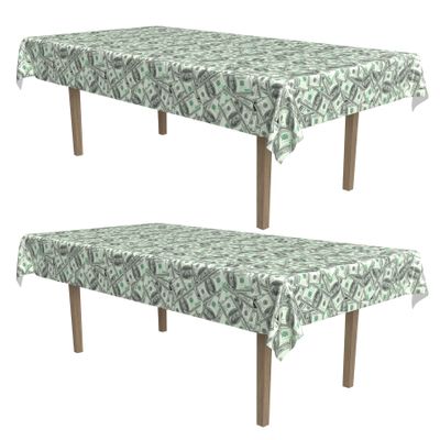 Beistle Big Bucks Tablecovers, 54 x 108, 2 Pieces  Plastic Table Cloth, Casino Theme Party Decorations, Casino Themed Party Supplies, Money Party Decorations, Dollar Bill Table Cloth