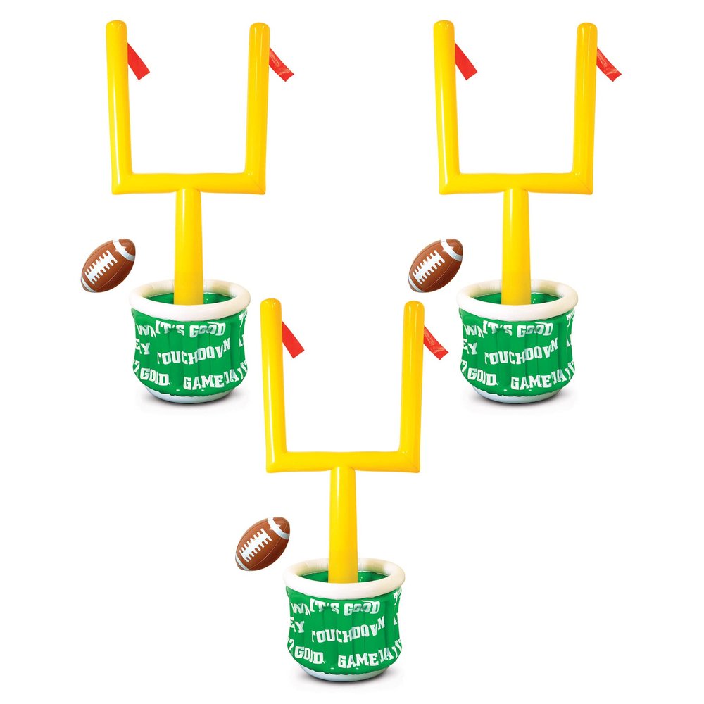 Beistle 3 Piece Novelty Inflatable Goal Post Drink Coolers with Football Decorations Game Day Party Beverage Holders, 74" x 28", Green/Yellow/White/Brown/Orange