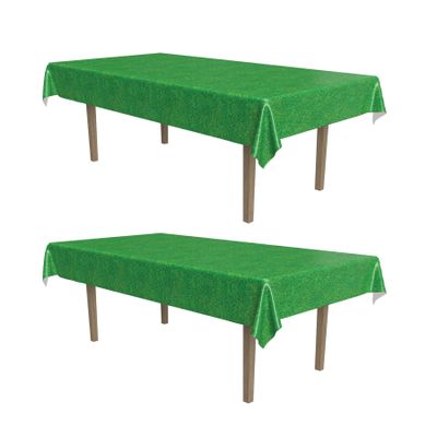 Beistle Grass Tablecover, Disposable Plastic Print Rectangular Tablecloth Party Accessory, 54" x 108", 2 Piece