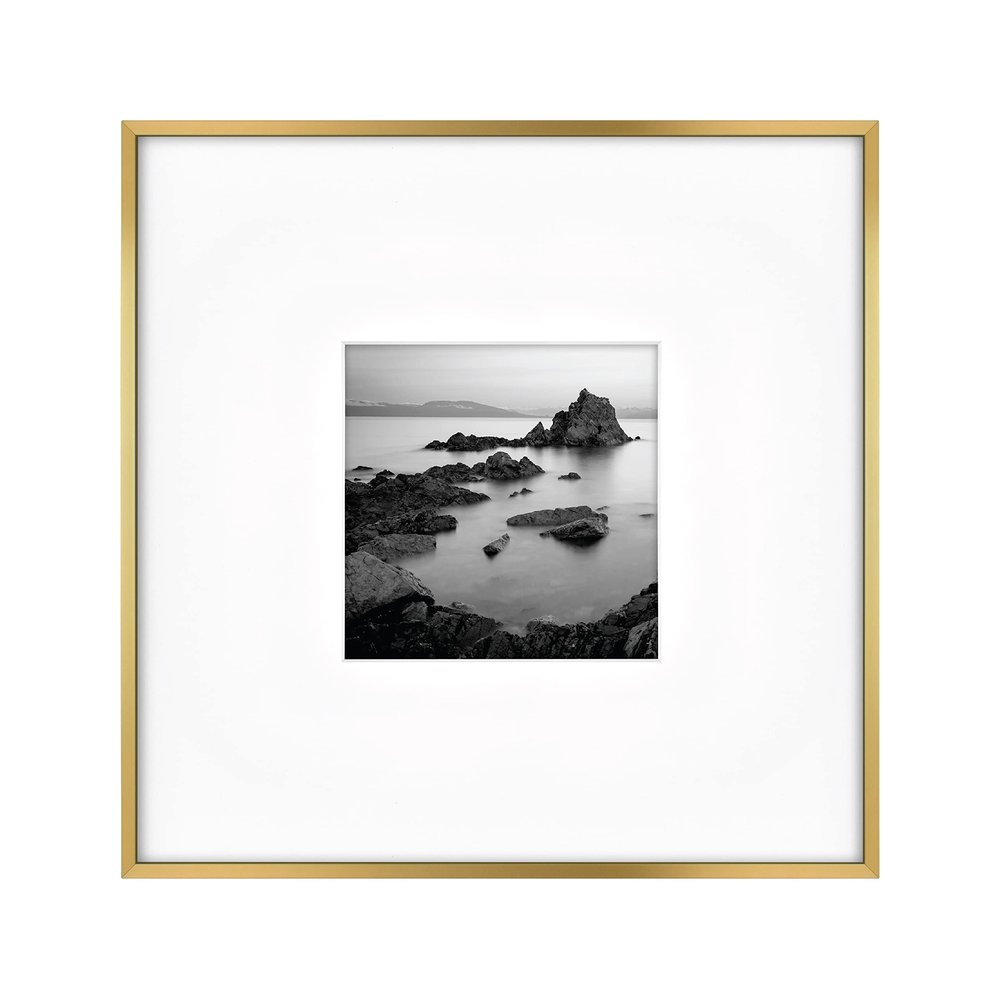 MCS Master & Co. Foundry Metal 18x18 Matted Picture Frame with 8x8 Photo Display, Brass Vertical & Horizontal Wall Hanging Frame for Photos & Artwork (1-Pack)