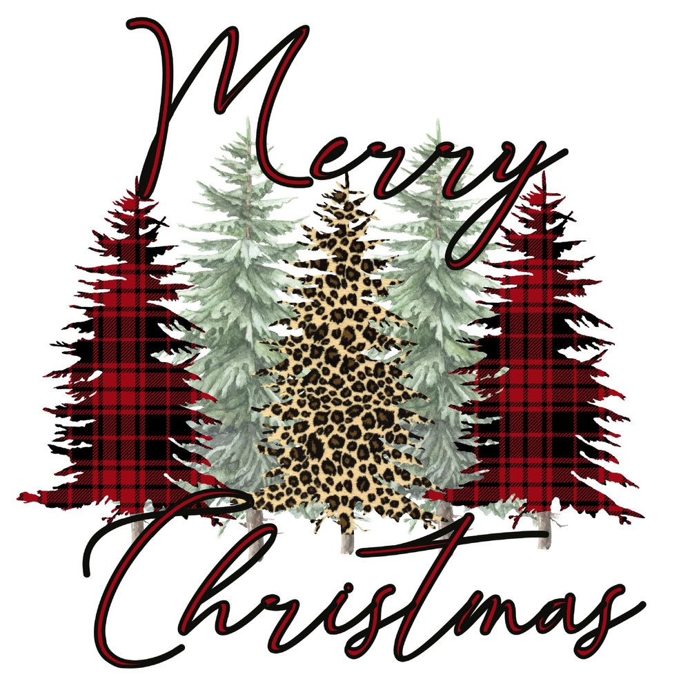 Merry Christmas Trees Ready to Press Sublimation Transfer, Buffalo Plaid Leopard Sub, Sublimation Design, Ready to Use, Adult/Kid T-Shirt (Adult x5)