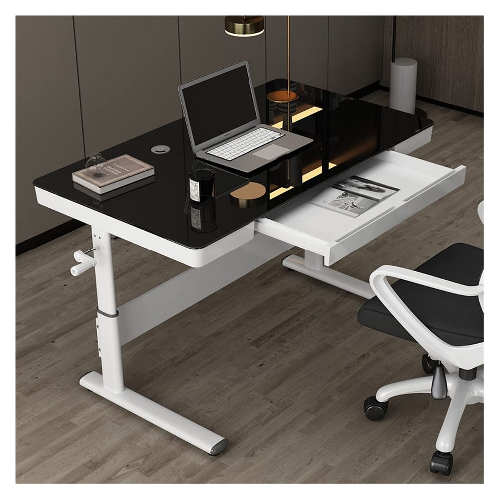 Study Computer Desk Home Study Lifting Table Standing Office PC Desk Height-adjustable Manual Lifting Writing Workstation Desk with Drawer Modern Minimalist Gaming Table Home Office Writing Desk