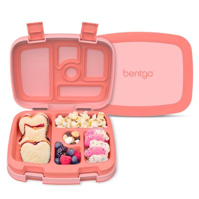 Bentgo Kids Bento-Style 5-Compartment Leak-Proof Lunch Box - Ideal Portion Sizes for Ages 3 to 7 - Durable, Drop-Proof, Dishwasher Safe, PFAS & BPA-Free & Made with Food-Safe Materials (Coral)