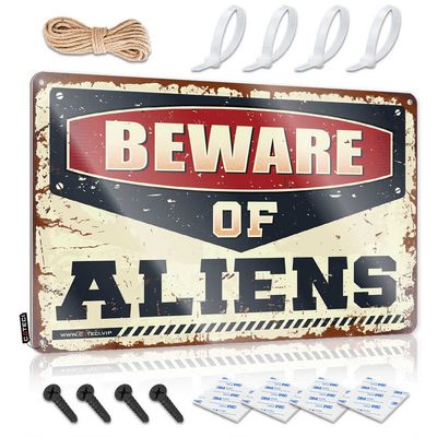 Man Cave Basement Decor Beware of Aliens Metal Sign Bar Decorations for Man Cave Man Cave Accessories ( Size : 20X30CM )