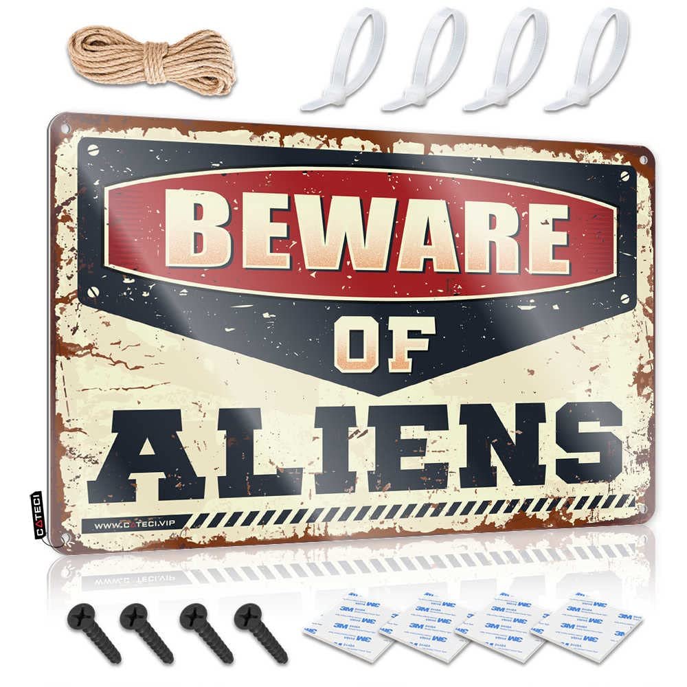 Man Cave Basement Decor Beware of Aliens Metal Sign Bar Decorations for Man Cave Man Cave Accessories ( Size : 20X30CM )