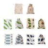 KISSITTY 50pcs Leaf & Flower Pattern Printed Drawstring Bags Gift Packing Pouches Cloth Storage Bags for Jewelry Gifts Birthday Party Favors Wrapping 5.11-5.51x3.74-3.93inch view 1