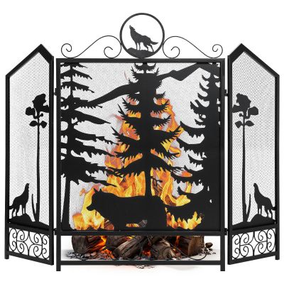 WICHEMI Fireplace Screen 3 Panel Fireplace Screens for Fireplace 44 x 33.5 Inch Metal Fireguards Mesh Cover Baby Safe Proof Fence Spark Guard Cover Wrought Iron Fire Place Standing Gate (Style 5)