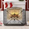 WICHEMI 3 Panel Fireplace Screen for Fireplace Cover Fireplace Screens Stand Alone 52.4 x 31inch Wrought Iron Black Metal Spark Guard Fireguards Mesh Cover Fence Fire Place Standing Gate (Style 3) view 1