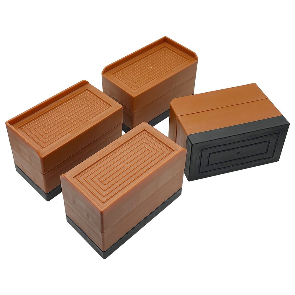 JONHWI Bed Risers, Furniture Risers 3 inch, Heavy Duty Raise Blocks for Bed Couch Desk Sofa Table, Adjustable Lifters Support up to 1300 Lbs (Brown, 4 Pack Set)