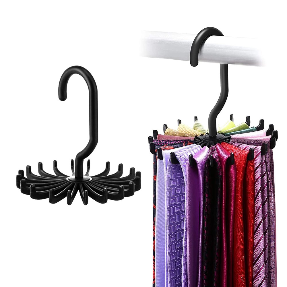 2Pack Circular Tie Hanger Updated Twirl Tie Rack Adjustable Twirl Tie Rack Tie Belt, Multipurpose Organizer for Closet Storage