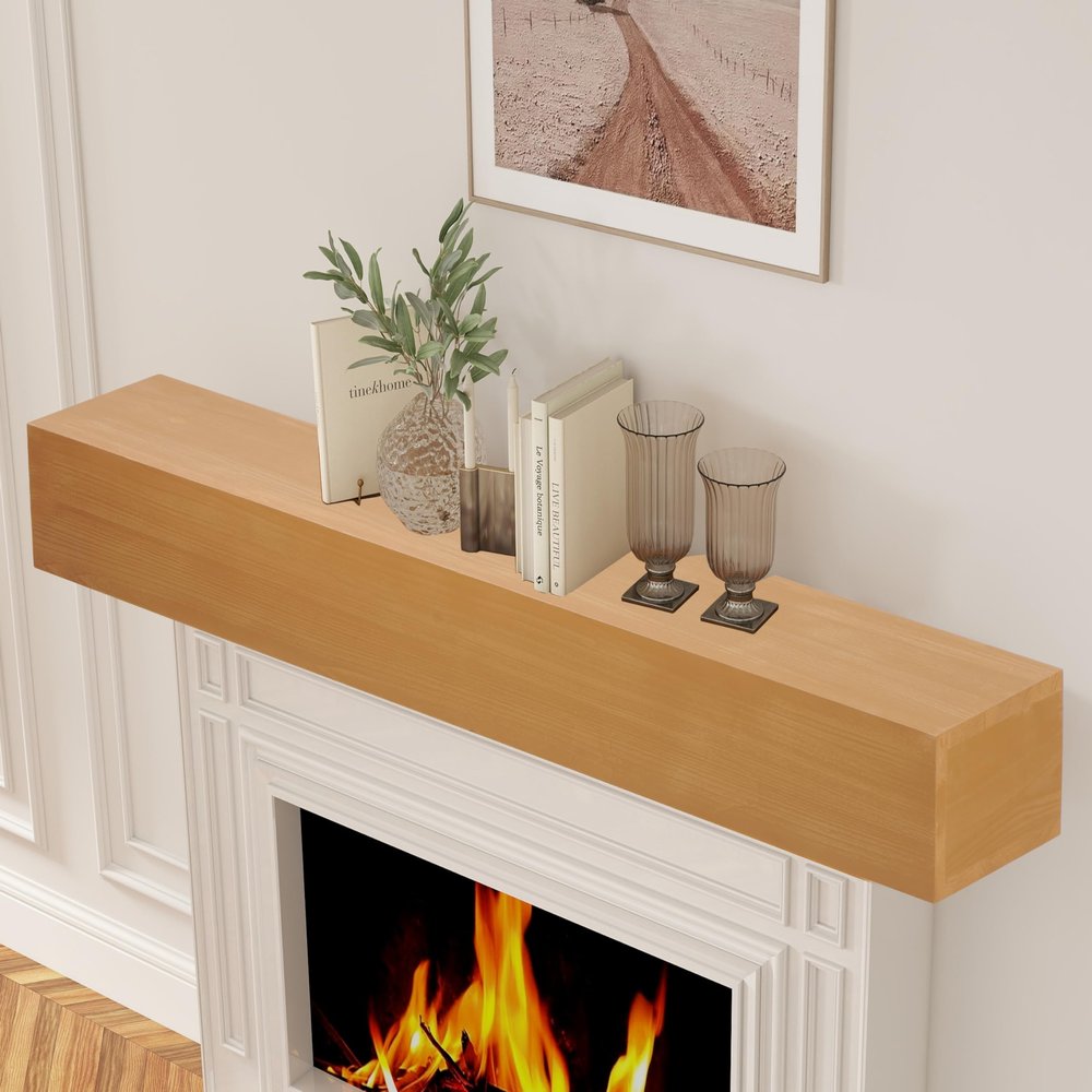 Mederlo 48"9"6" Rustic Wood Fireplace Mantel | Wall-Mounted & Floating Shelf for Home Decor