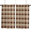BOBOWUNY Brown Plaid Window Curtains 45 Inches Long Set of 2 Panels, Farmhouse Rustic Beige Checkered Rod Pocket Kitchen Curtains Light Filtering Curtain for Bathroom Cafe Bedroom 84x45 view 1