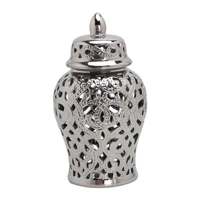 Gazechimp Light Ginger Jar Lid Temple Jar Display Vase Accessories Storage Decor Arrangement office and home Desktop Decor, silver
