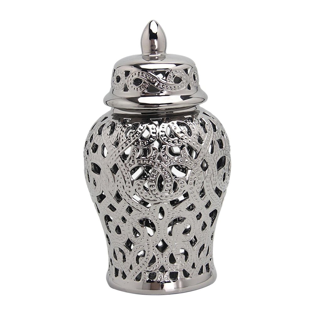 Gazechimp Light Ginger Jar Lid Temple Jar Display Vase Accessories Storage Decor Arrangement office and home Desktop Decor, silver