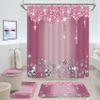 4 Pcs Glitter Diamond Shower Curtain Sets, Rose Red Shiny Drips Bath Decor with Rugs and Toilet Lid Cover, Fuchsia Luxury Texture Colorful Bling Modern Bathroom Curtain with 12 Hooks, 72 x 72 inch view 1