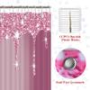 4 Pcs Glitter Diamond Shower Curtain Sets, Rose Red Shiny Drips Bath Decor with Rugs and Toilet Lid Cover, Fuchsia Luxury Texture Colorful Bling Modern Bathroom Curtain with 12 Hooks, 72 x 72 inch view 4