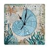 French Retro Ocean Animal Teal Blue Conch Art Clocks Silent Non Ticking Wood Clock Nautical Beach Vintage Country Style Wooden Wall Clock Blue Octopus Square Wall Clock for Laundry Room 15inch view 1