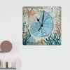 French Retro Ocean Animal Teal Blue Conch Art Clocks Silent Non Ticking Wood Clock Nautical Beach Vintage Country Style Wooden Wall Clock Blue Octopus Square Wall Clock for Laundry Room 15inch view 3