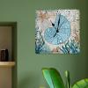 French Retro Ocean Animal Teal Blue Conch Art Clocks Silent Non Ticking Wood Clock Nautical Beach Vintage Country Style Wooden Wall Clock Blue Octopus Square Wall Clock for Laundry Room 15inch view 4