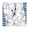 Seashells Starfish Lighthouse Seahorse Blue Stripes Wooden Wall Clocks Silent Wall Clocks Sea Theme Rustic Hanging Wall Clock Navy Blue Ocean Coral Square Wall Clock for Laundry Room 15inch view 1