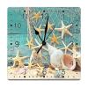 Nautical Beach Clock for Wall Summer Beach Starfish Shell Square Clock Navy Blue Ocean Coral Wall Clocks Silent Non-Ticking Wall Clock Farmhouse Decoration 15inch Clocks for Bathroom Bedroom view 1
